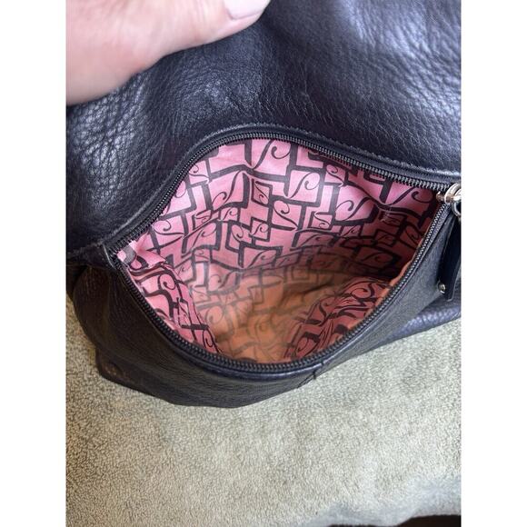 Stone Mountain Black Leather Shoulder Bag Adjustable Strap Pink Lining Purse - Picture 6 of 8